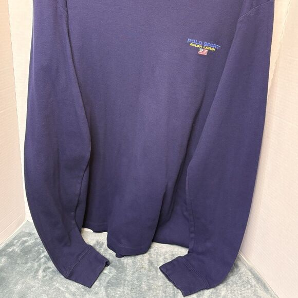 Vintage Polo Sport Ralph Lauren V Neck Long Sleeve Shirt Men’s Size Large Navy - Picture 3 of 6